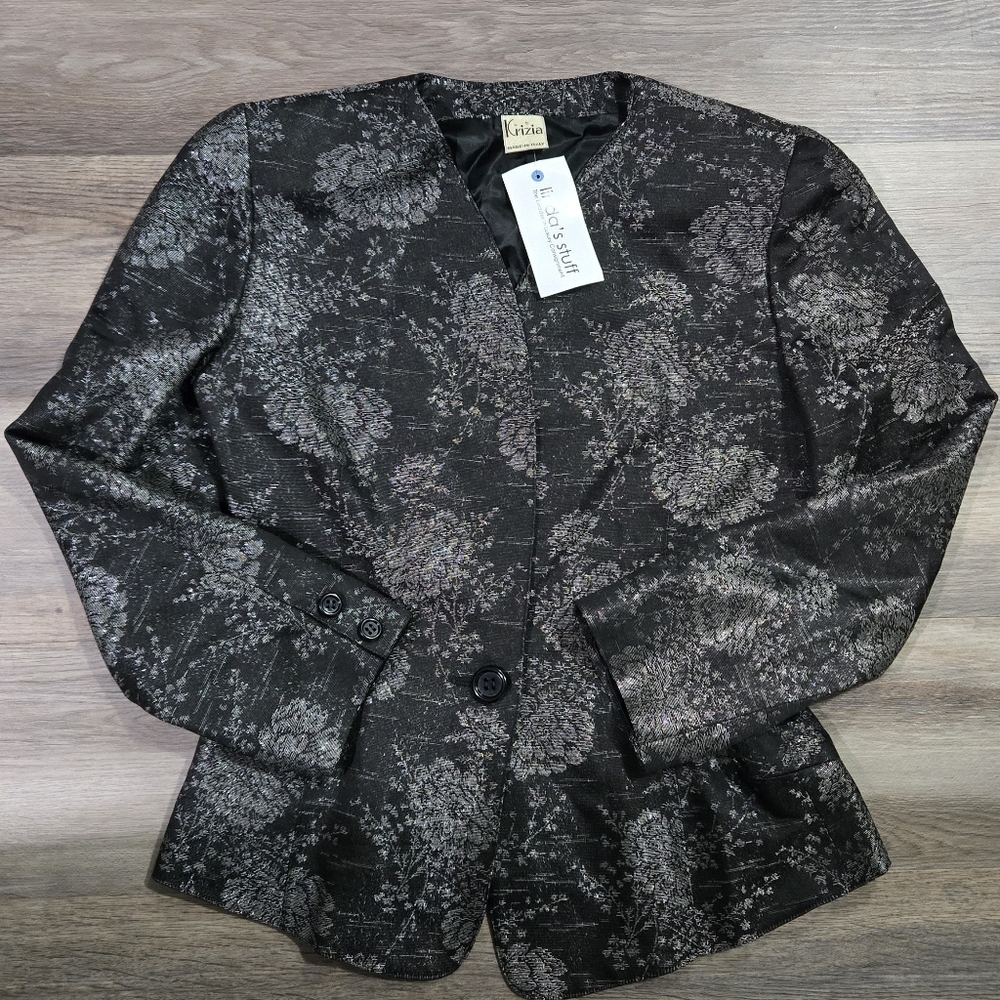Vintage Krizia Italy Metallic Silver Floral Jacquard Blazer | Sz 44 (US 8/10)